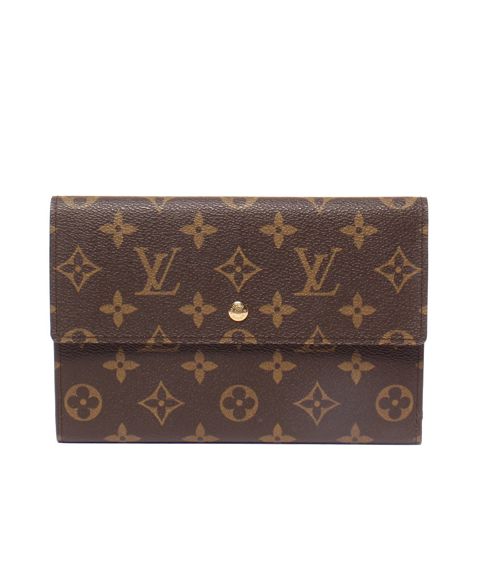 Louis Vuitton Trifold Wallet Passport Monogram Pouch Canvas Leather Brown